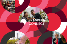 Grafik mit Frankfurt Connect Logo und Fotos von Menschen auf der Messe