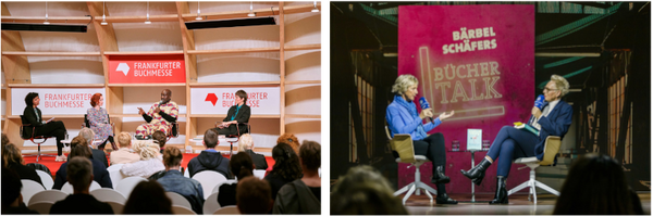 Personen sitzen auf einer Bühne und diskutieren