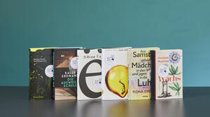 Foto von den Buchcovern der Shortlist für den Deutschen Buchpreis 2025