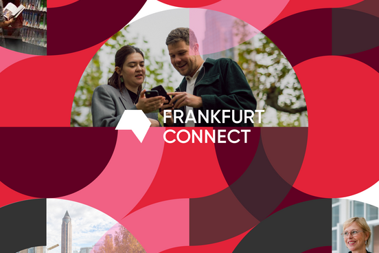 Grafik mit Frankfurt Connect Logo und Fotos von Menschen auf der Messe